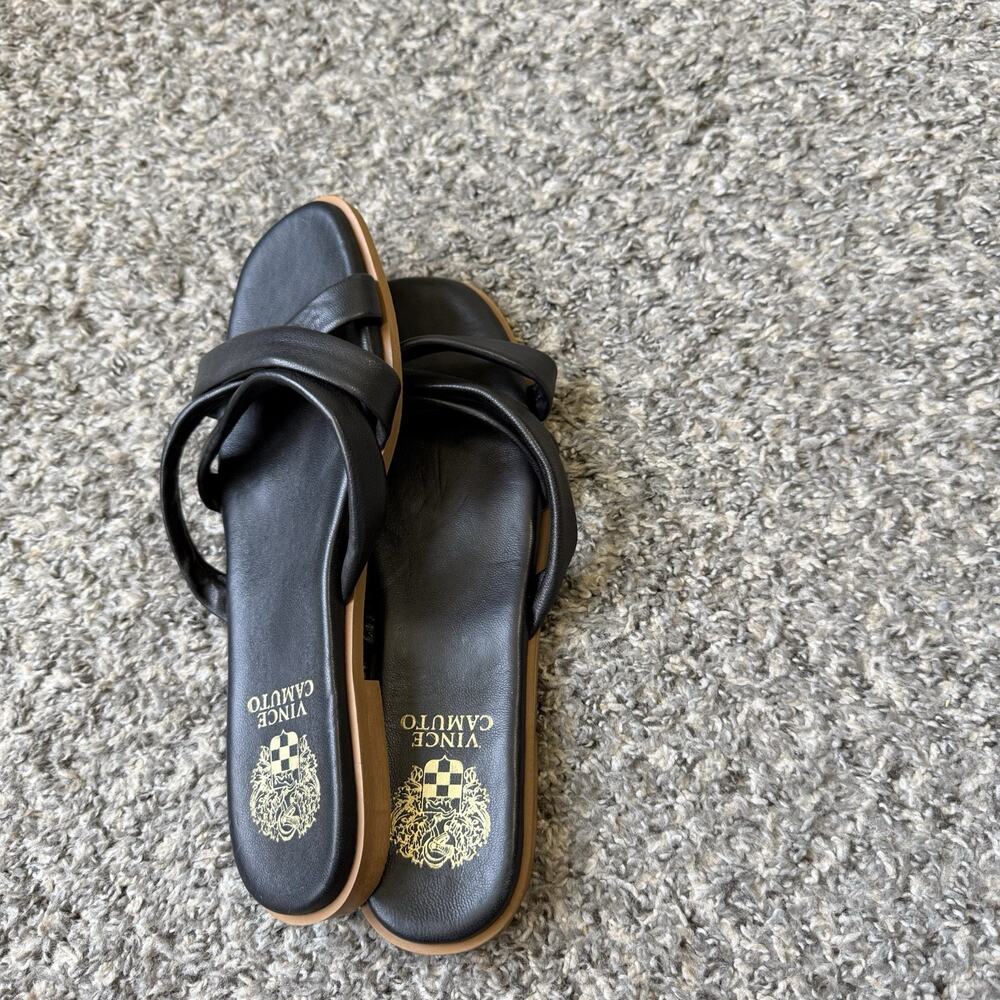 Vince Camuto Women’s Black Leather Olya Slide Sandals Size 11 Flats New - Picture 5 of 5